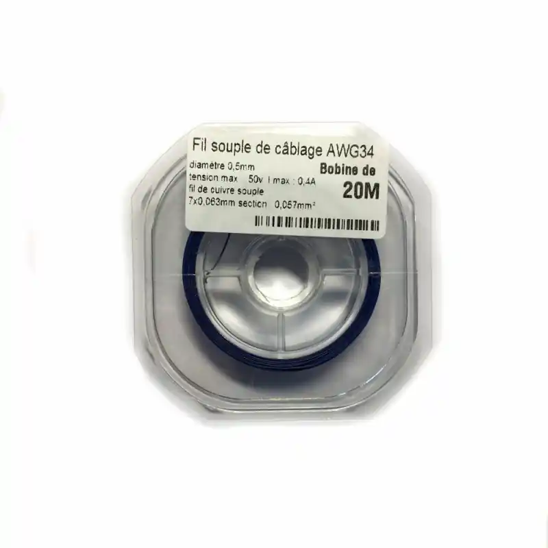 Fil souple de cuivre pour câblage, bleu, 0.05mm, 20ml -AWG34BU Expédié Aujourd'hui
