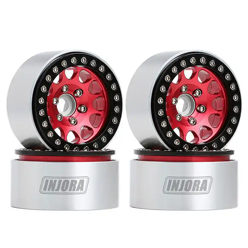 Commander Vite 4 jantes Injora 1,9" rouge en alliage d‘aluminium Beadlock pour crawler RC 1/10