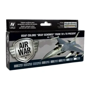 Vallejo Set Model Air 71156 Couleurs USAF Camouflages gris des années 70 à présent 8 x 17ml Petit Prix