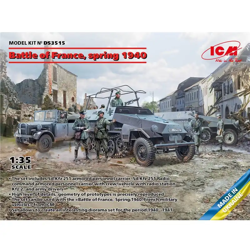 Offre Exclusive Dioramas de Guerre Bataille de France, Printemps 1940. Véhicules de combat allemands - ICM