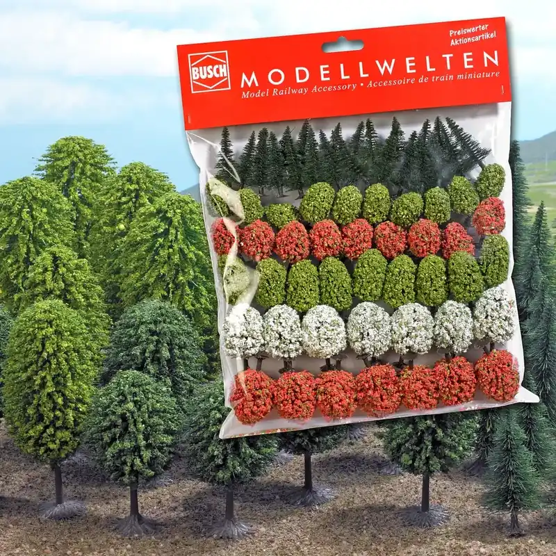 65 Arbres feuillus et sapins - Busch 9769 - N et TT - 30 à 50 mm de haut Prix Bas