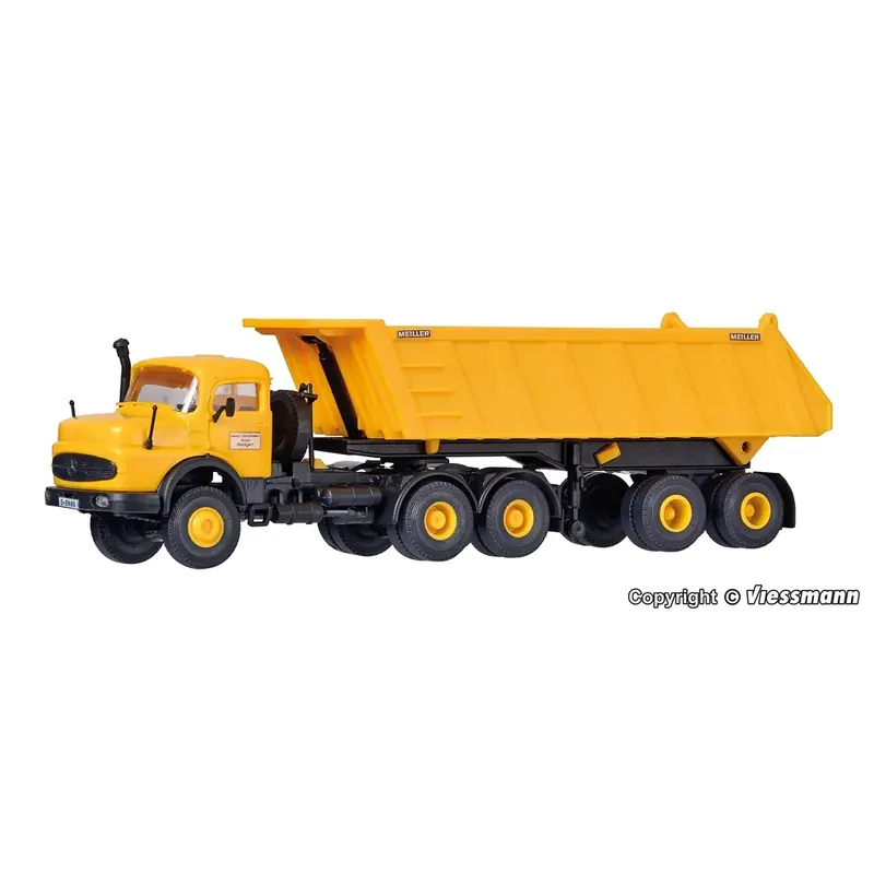 Camion MB à Capot Rond + Remorque Benne Meiller - 140x28x38mm - Kibri 14025 - HO 1/87 Dernière Chance