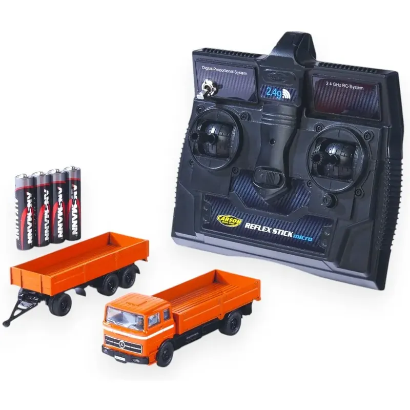 Retour Gratuit Camion plateau Mercedes Benz 1620 avec remorque - Carson 500504159 - HO 1/87