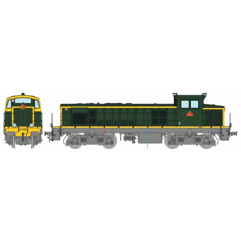Locomotive diesel BB 63962 livrée vert 301, châssis gris, plaques en relief, (Villeneuve) - Ree Modèles JM020 - HO 1/87 - SNCF - Ep IV - Analogique - 2R Prix Bas