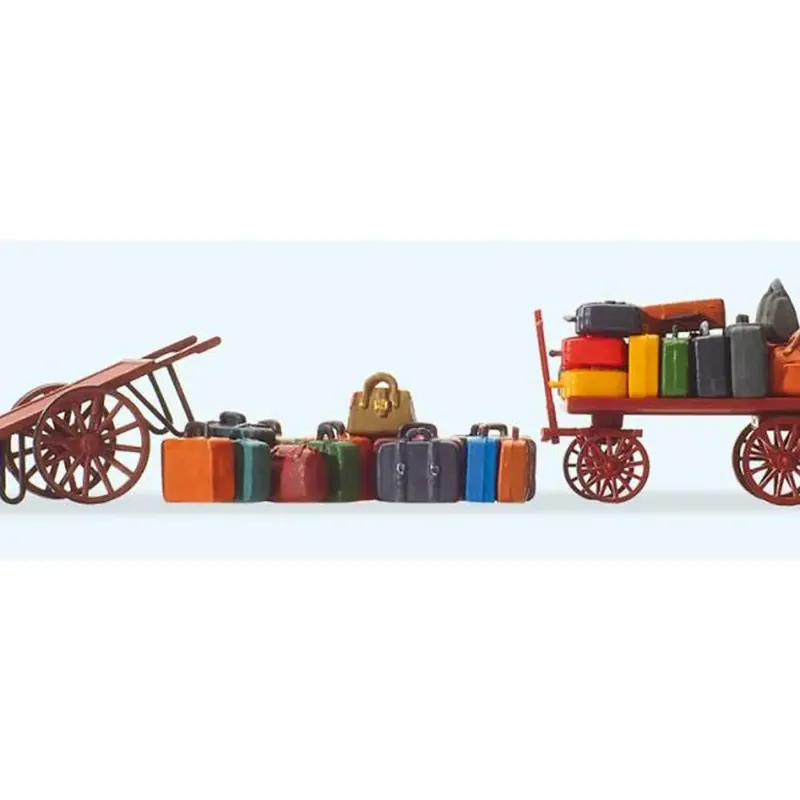 Lot de 15 Bagages en Vrac + Chariots - Preiser 17705 - HO 1/87 Réduction