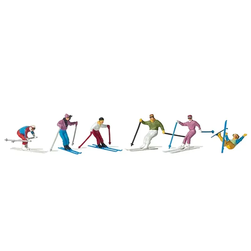 Réduction Lot de 6 Skieurs Alpin - En Descente - Preiser 10313 - HO 1/87