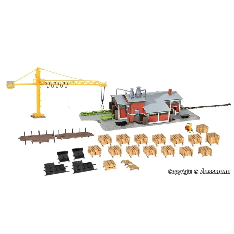 Remise Scierie avec grue KIBRI 39846 aménagement intérieur - HO 1/87 - 580 x 170 x 110 mm