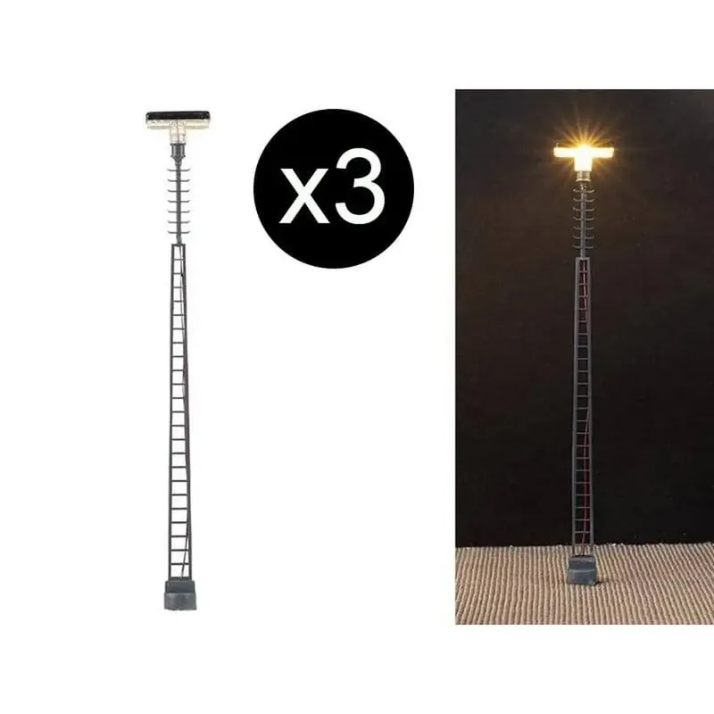 Set de 3 Lampadaires en treillis avec LED - HO 1/87 - Faller 180110 Achat Immédiat