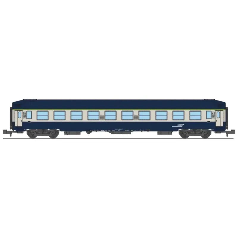 Voiture couchettes UIC B9c9x, toit haut, livrée TEN, logo "casquette" - Ree Modèles NW355 - N 1/160 - SNCF - Ep V-VI - 2R Nouveauté