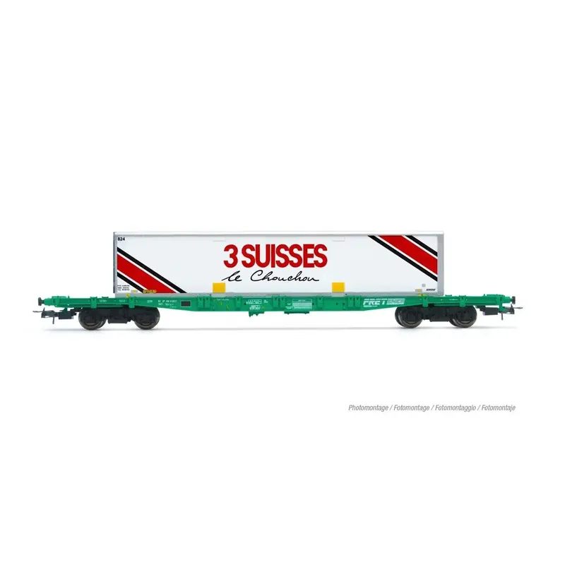 Wagon porte-conteneurs type S70 "3 suisses" - JOUEF HJ6277 - SNCF - HO 1/87 - EP. IV - 2R Prix Bas