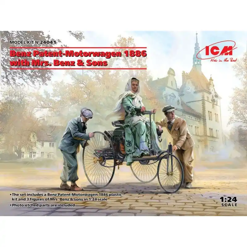 Usine Directe ICM 24041 MAQUETTE BENZ PATENT-MOTORWAGEN 1886 WITH MRS. BENZ & SONS 1/24