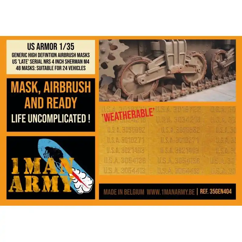 1 MAN ARMY 35GEN404 MASK NUMÉROS DE SÉRIE AMÉRICAINS (TARDIFS). 4 POUCES SHERMAN M4 1/35 GÉNÉRIQUE Nouvel Arrivage