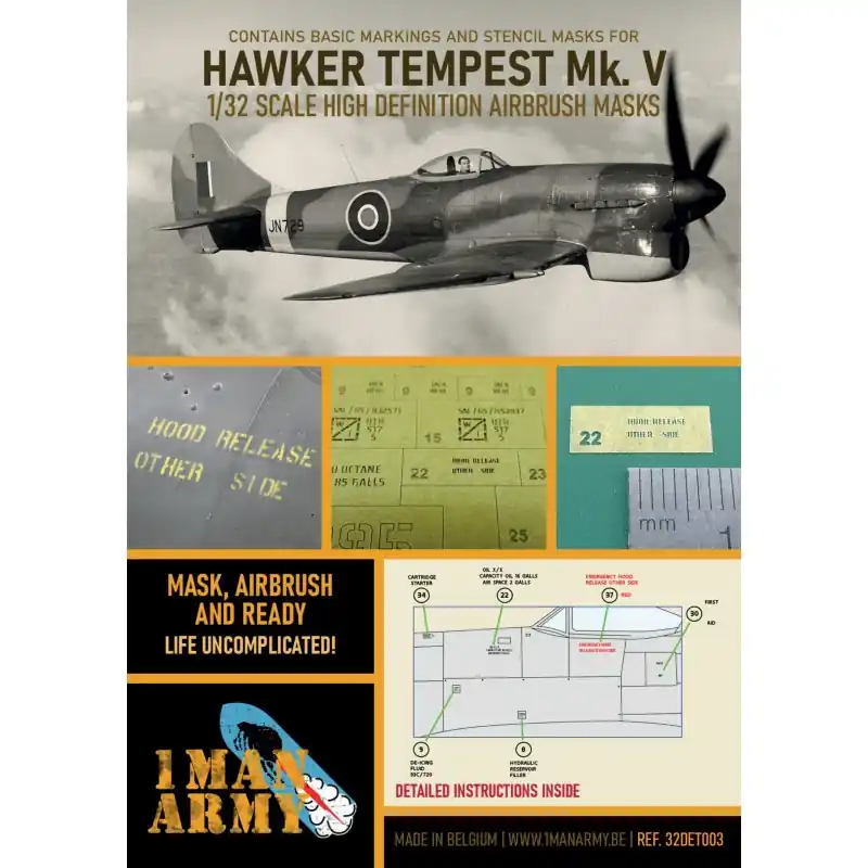 1 MAN ARMY 32DET003 MASK WH HAWKER TEMPEST MK V 1/32 Remise