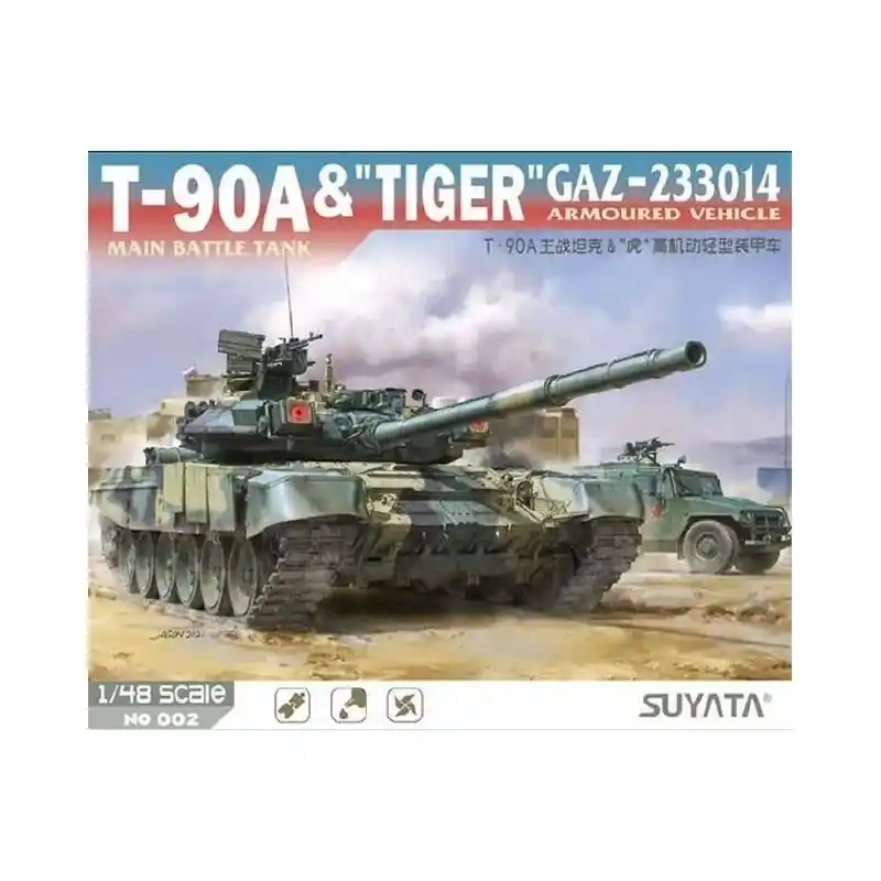 Nouveauté SUYATA 002 T-90A MAIN BATTLE TANK & (TIGER) GAZ-233014 ARMOURED VEHICLE 1/48