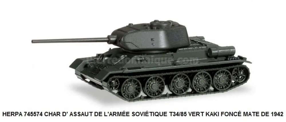 *SOLDES* - CHAR D‘ ASSAUT DE L‘ARMÉE SOVIÉTIQUE T34/85 VERT KAKI FONCÉ MATE DE 1942 Offre Du Jour