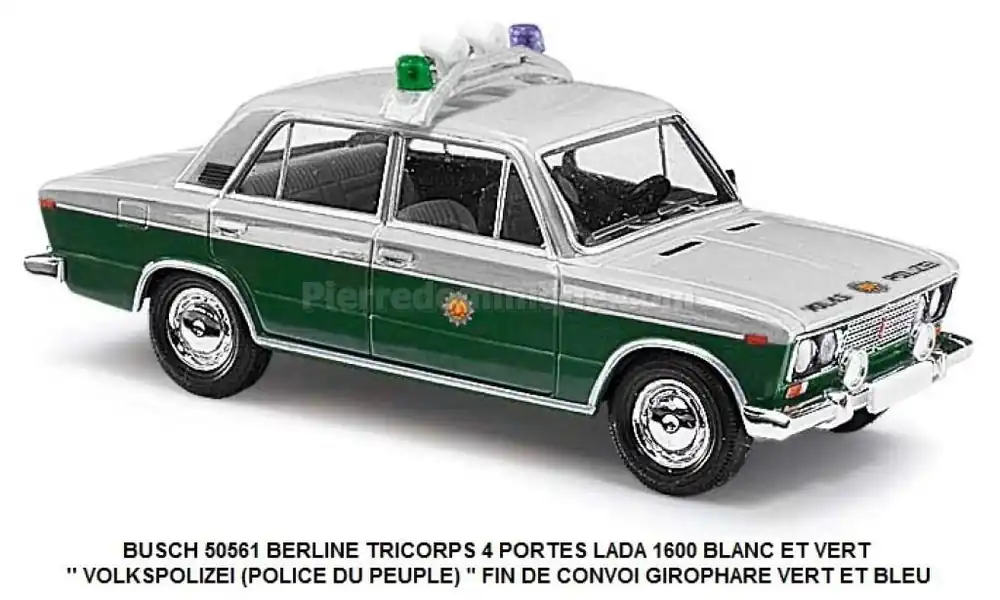 Remise *SOLDES* - BERLINE TRICORPS 4 PORTES LADA 1600 BLANC ET VERT ‘‘ VOLKSPOLIZEI (POLICE DU PEUPLE) ‘‘ FIN DE CONVOI GIROPHARE VERT ET BLEU