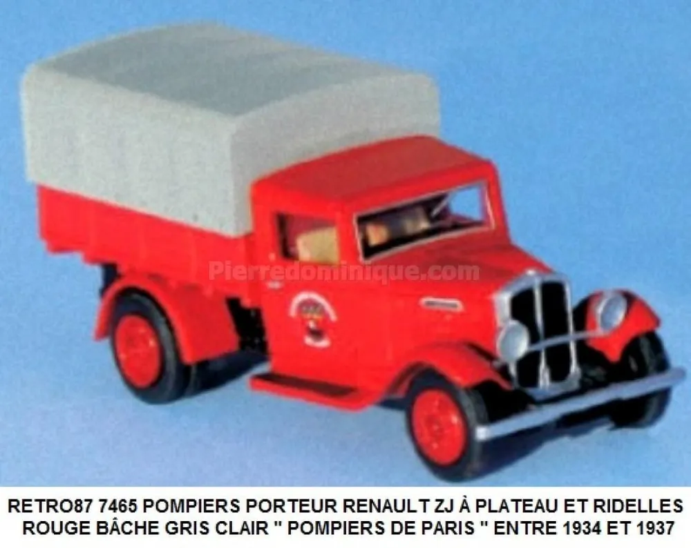 Acheter En Ligne *SOLDES* - POMPIERS PORTEUR RENAULT ZJ Ã PLATEAU ET RIDELLES ROUGE BCHE GRIS CLAIR ‘‘ POMPIERS DE PARIS ‘‘ ENTRE 1934 ET 1937