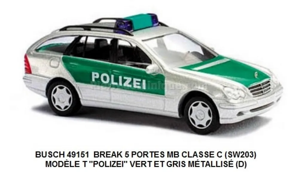 Vente Flash *SOLDES* - BREAK 5 PORTES MERCEDES BENZ MB CLASSE C (SW203) MODÈLE T POLIZEI VERT ET GRIS MÉTALLISÉ (D)