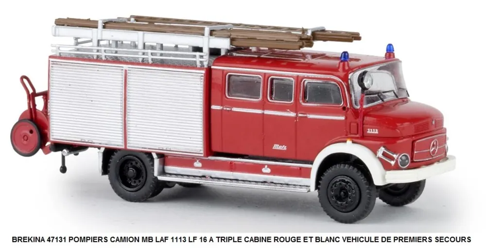 *SOLDES* - POMPIERS CAMION MERCEDES BENZ MB LAF 1113 LF 16 A TRIPLE CABINE ROUGE ET BLANC VEHICULE DE PREMIERS SECOURS Dernière Chance
