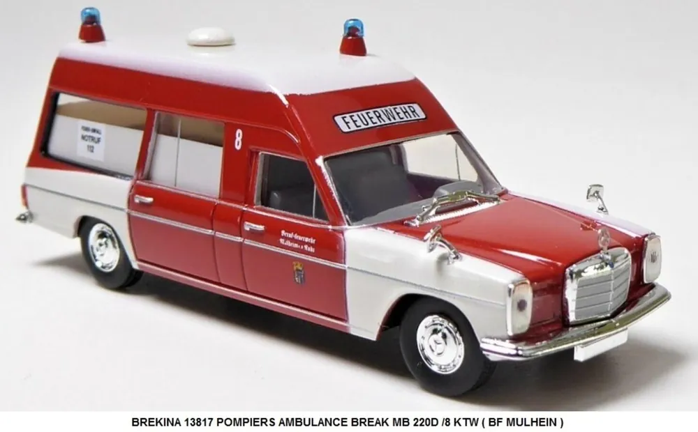 Remise *SOLDES* - POMPIERS AMBULANCE BREAK MERCEDES BENZ MB 220D /8 KTW ( BF MULHEIN )