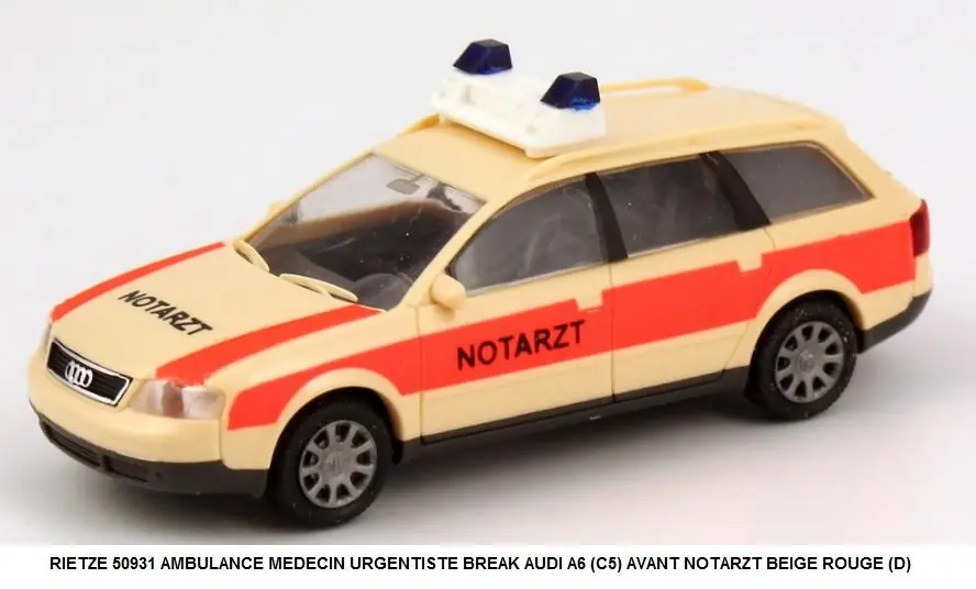 *SOLDES* - AMBULANCE MEDECIN URGENTISTE BREAK AUDI A6 (C5) AVANT NOTARZT BEIGE ROUGE (D) Meilleur Choix