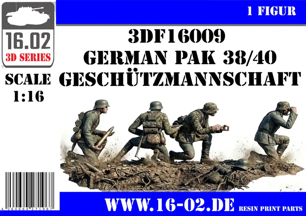 Acheter Direct NEW! Custom scale 3DF16009 German PaK 38/40 - Gun Crew (4 Figures / 3D-Printed)