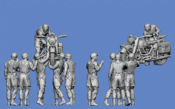 NEW! Germania-Figuren 72-WW2-2021 WW2 Paratroopers Battle Of Crete With Motorcycle Offre Spéciale