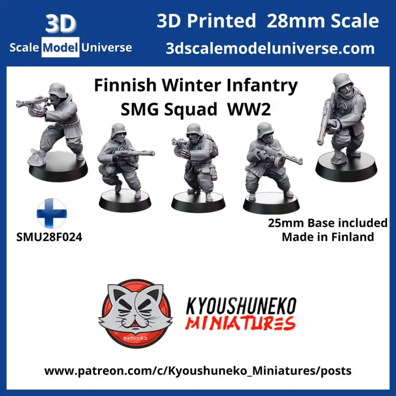 3d Scale Model Universe 28F024 Finnish WW2 Winter Infantry SMG Squad (5 Figures / 25 mm Bases) Commande En Gros