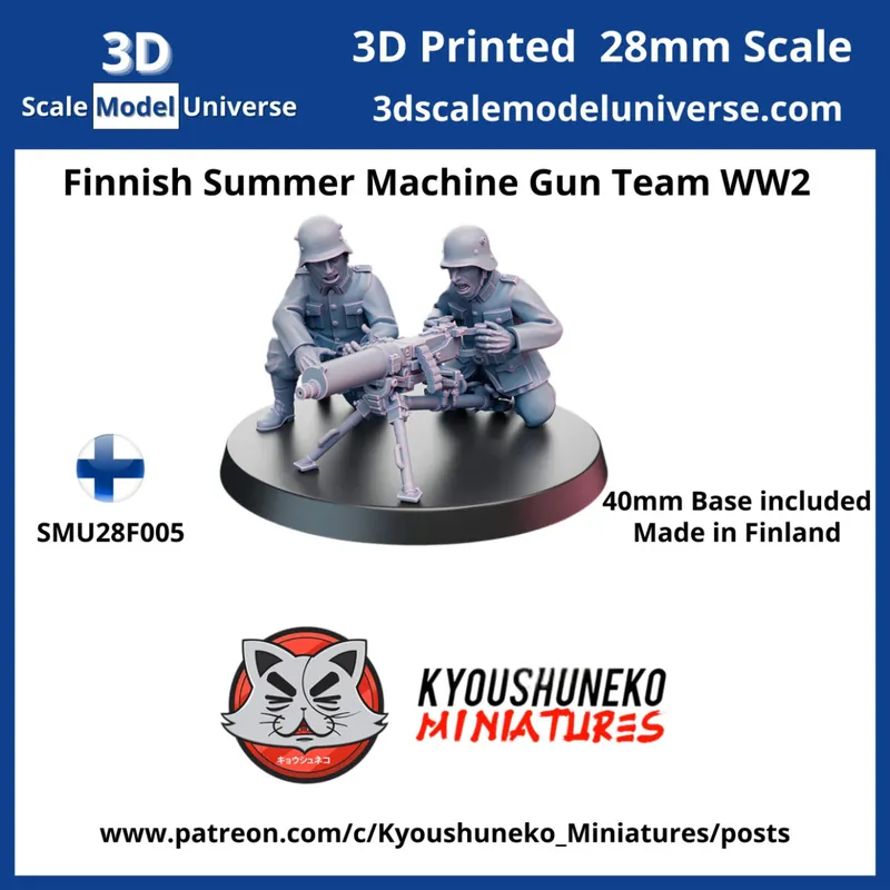 3d Scale Model Universe 28F005 Finnish WW2 Summer Machine Gun Team (2 Figures / 40 mm Base) Acheter En Ligne