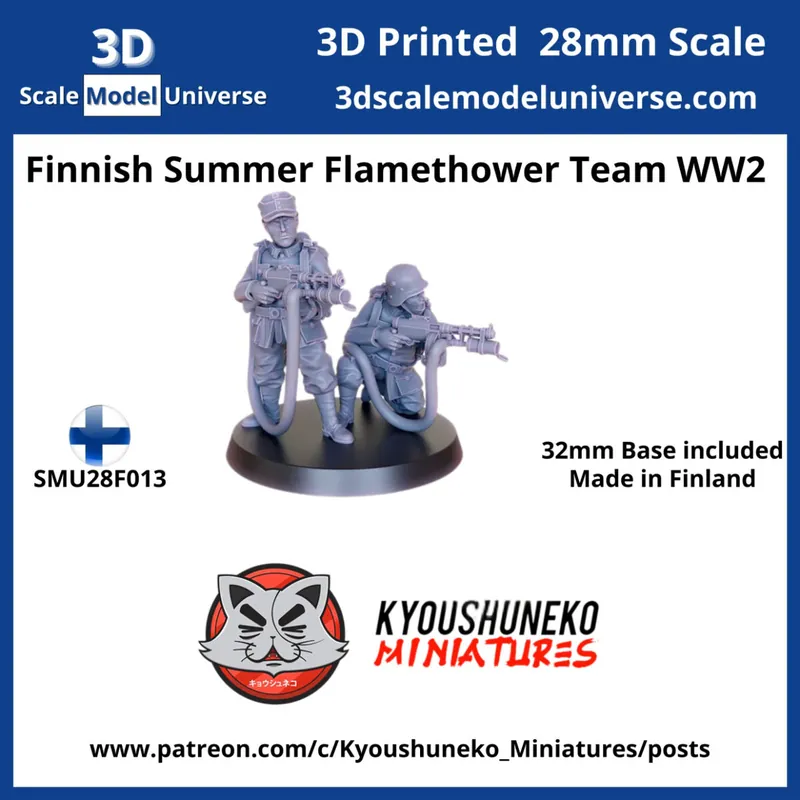 3d Scale Model Universe 28F013 Finnish WW2 Summer Flamethower Team (2 Figures / 32 mm Base) Populaire