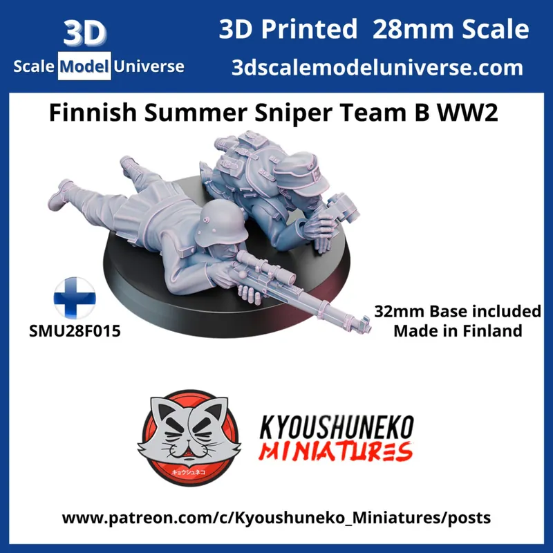 3d Scale Model Universe 28F015 Finnish WW2 Summer Sniper Team B (2 Figures / 32 mm Base) Commander Vite