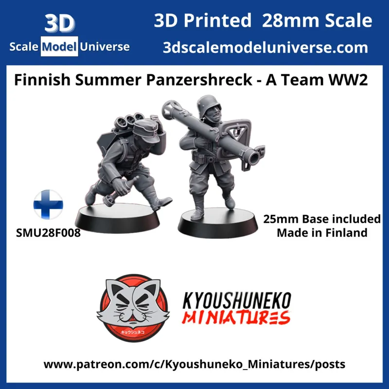 3d Scale Model Universe 28F008 Finnish WW2 Summer Panzershreck - A Team (2 Figures / 25 mm Base) Nouvel Arrivage