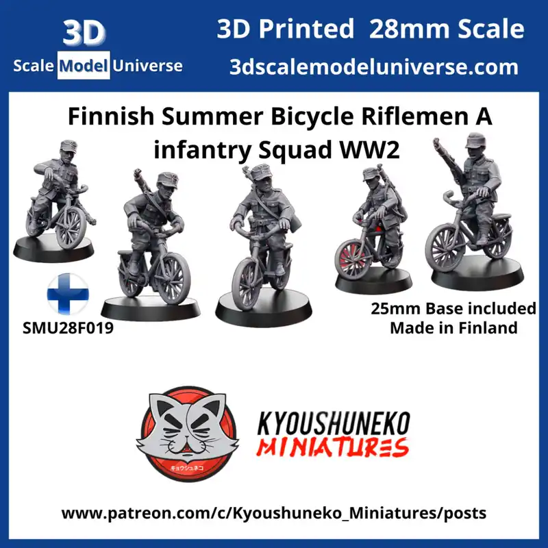 3d Scale Model Universe 28F019 Finnish WW2 Summer Bicycle Riflemen A Infantry Squad (5 Figures / 25 mm Bases) Top Vente