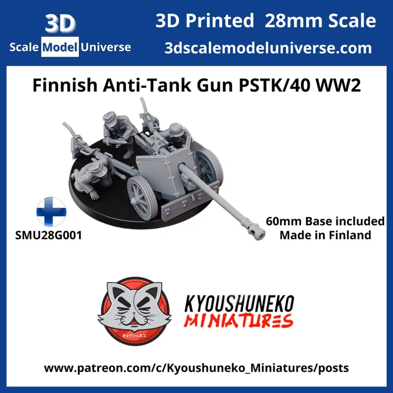 3d Scale Model Universe 28G001 Finnish WW2 Anti-Tank Gun PSTK/40 (3 Figures and 1 Gun with 60 mm Base) Achetez Aujourd'hui