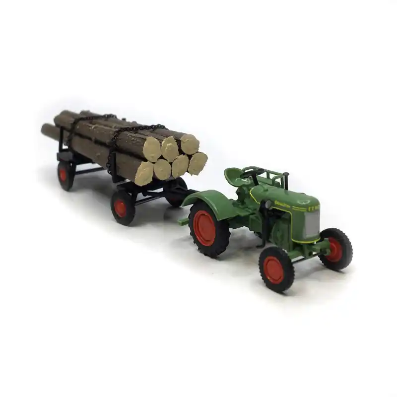 Livraison Express Tracteur Fendt F15 Dieselross, avec remorque forestière - BUSCH 54152 - HO 1/87