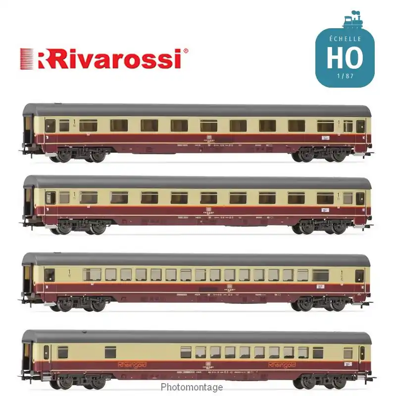 Coffret 4 voitures "TEE Rheingold" (2 x 1ere classe Avmz, 1 x 1ere classe Apmz et 1 x Club WGmh) DB Ep IV HO Rivarossi HR4347 Super Prix