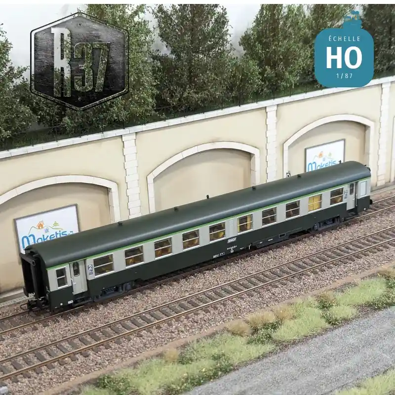 Acheter Direct Voiture voyageurs USI B10t courte bogie Y16 vert/gris SNCF Ep IVb avec éclairage HO R37 42503