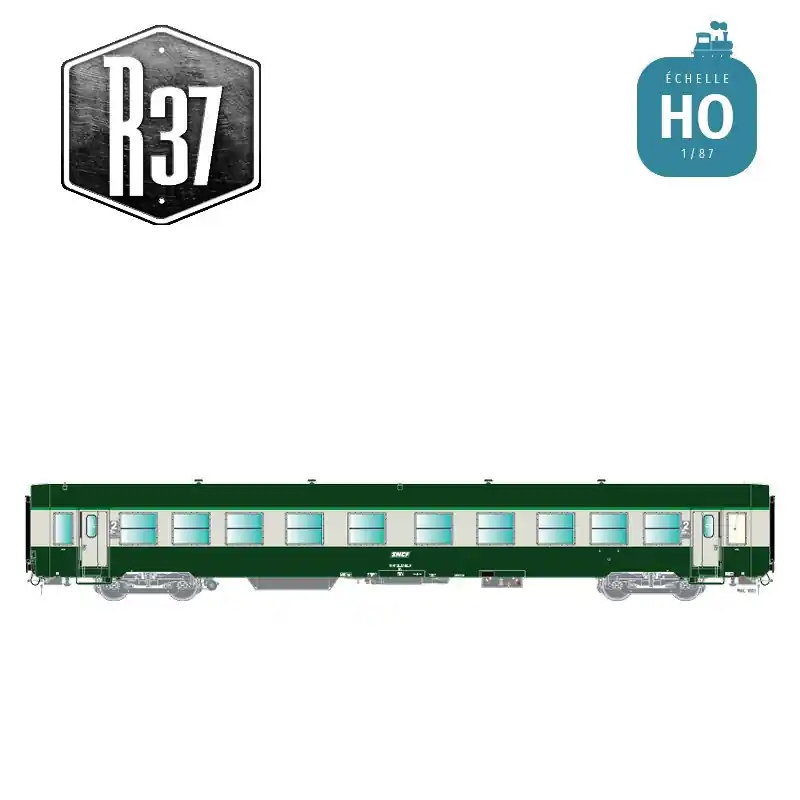 Voiture voyageurs USI B10t longue bogie Y24 vert/gris SNCF Ep IVb avec éclairage HO R37 42515 Achat Immédiat