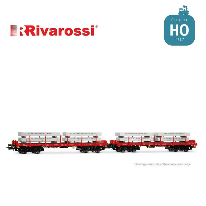 Solde Coffret de 2 wagons plats type Rmms avec chargement de blocs d‘aluminium rouge DBSR Ep VI HO Rivarossi HR6702