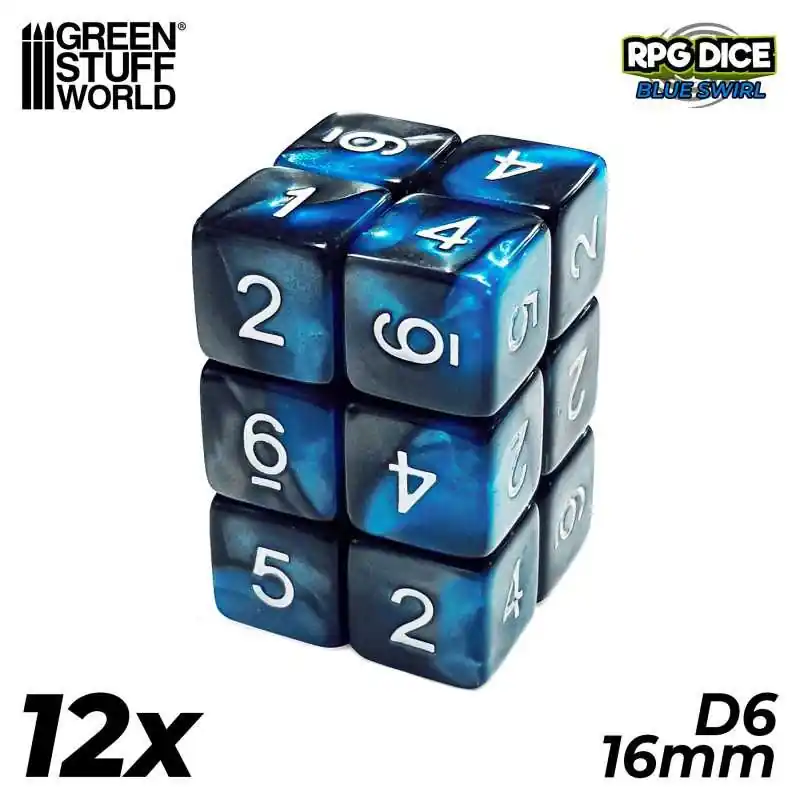 Commander Maintenant 12x D6 16mm Dés de Jeu - Bleu Marbre