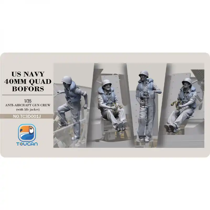 Figurine US NAVY 40MM QUAD BOFORS équipage de canon antiaérien avec gilets de sauvetage set 1J 1 35 Haute Qualité