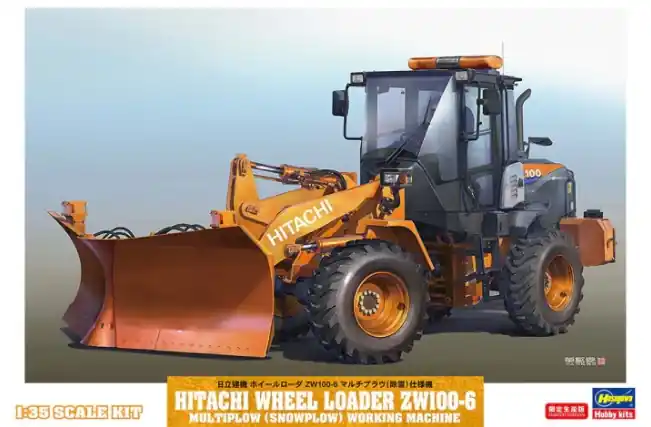 Hasegawa 66102 Hitachi Wheel Loader ZW100-6 Multiplow (Snowplow) Working Machine Certifié
