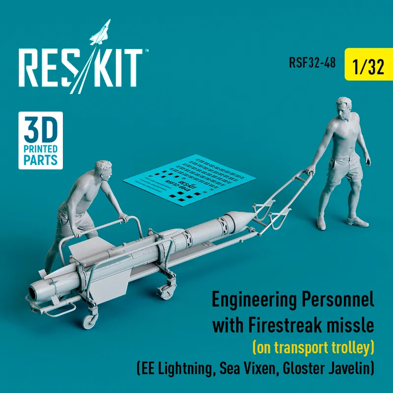 DISCONTINUED RES/KIT F32-0048 Engineering Personnel With Firestreak Missile (On Transport Trolley) (EE Lightning, Sea Vixen, Gloster Javelin) (3D Printed) Meilleur Prix