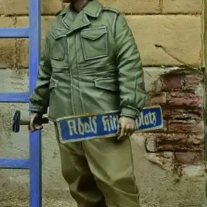D-DAY miniature studio 35077 US GI holding Street Sign, Germany 1945 Prix Promo