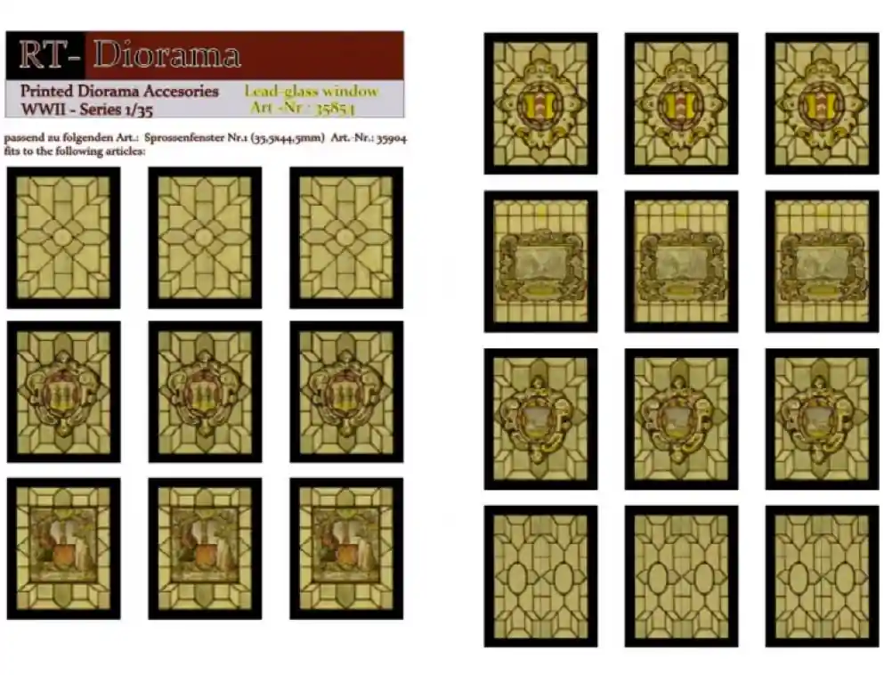 Dernière Chance RT-Diorama 35854 Printed Accesories Lead Glass Windows (Yellow)
