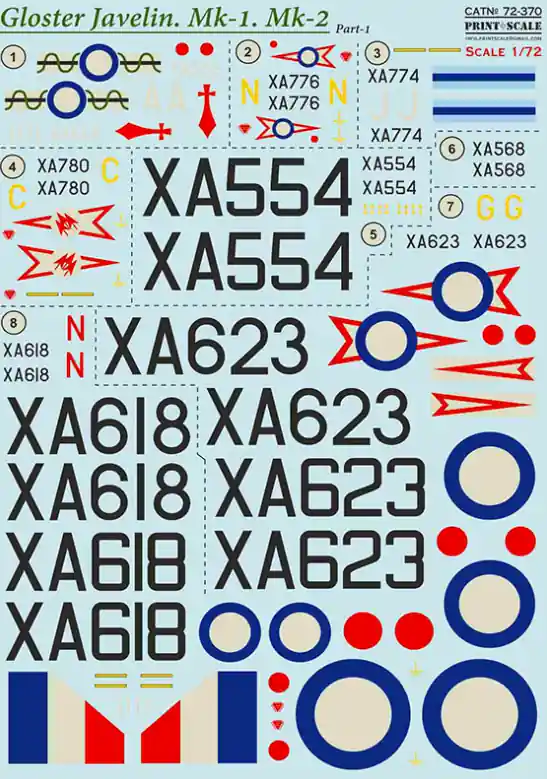 Super Prix Print Scale 72-370 Gloster Javelin Mk-1 Mk-2 Part 1 In the complete set 2 sheets
