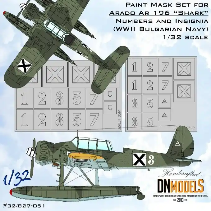 DN Models 32-827-051 Arado Ar 196 Shark Insignia And Numbers - WW II Bulgarian NAVY Paint Mask Set Commander Maintenant