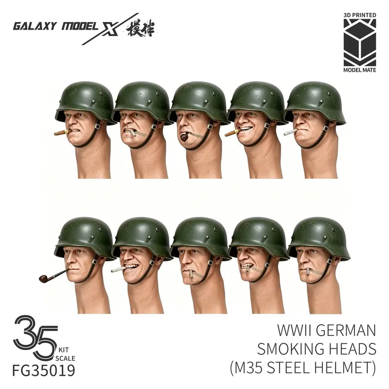 Marque NEW! Galaxy-Model FG35019 German WWII Smoking Heads with M35 Steel Helmet (10 pcs / 3D-Printed)