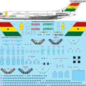 Commander Maintenant NEW! 26 Decals 44655 Vickers VC-10 - Ghana Airways Laser Decal with Screen Print Details