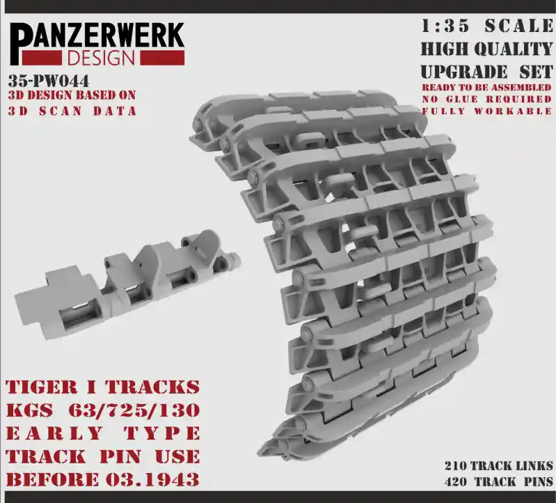 Soldes Panzerwerk Design 35-PW044 Tiger I Tracks KGS 63/725/130 Early Type Track Pin, Use Before 03.1943